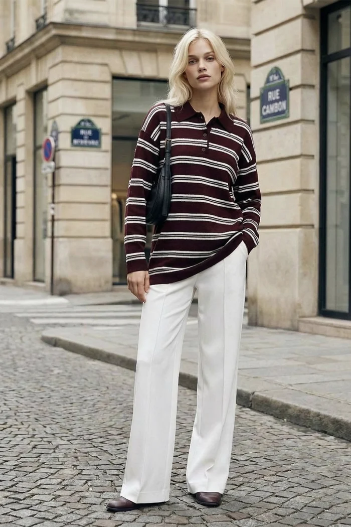 Polo Yaka Çizgili Triko Tunik - Görsel 4