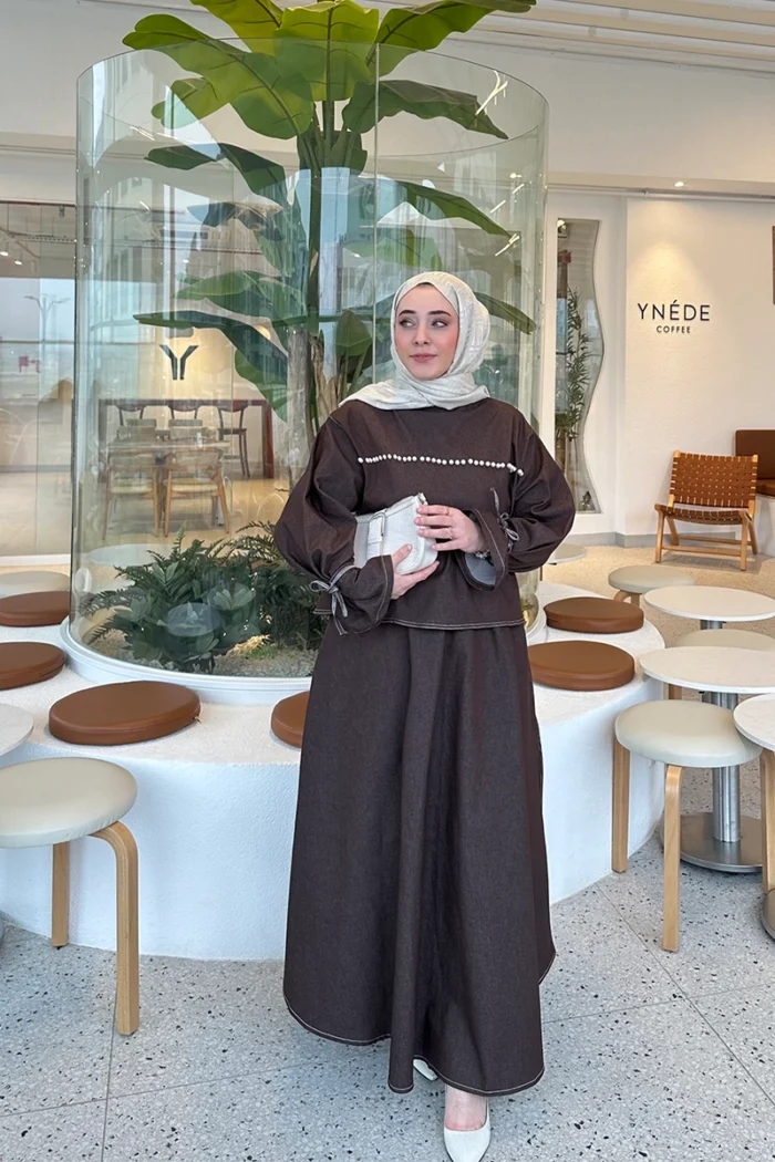 İnci Detaylı Jean Elbise - Görsel 3