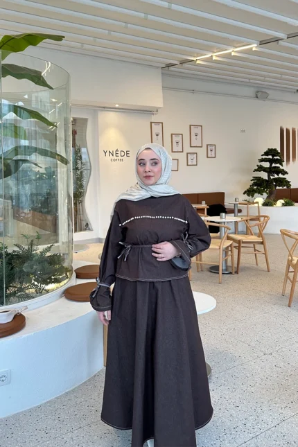 İnci Detaylı Jean Elbise