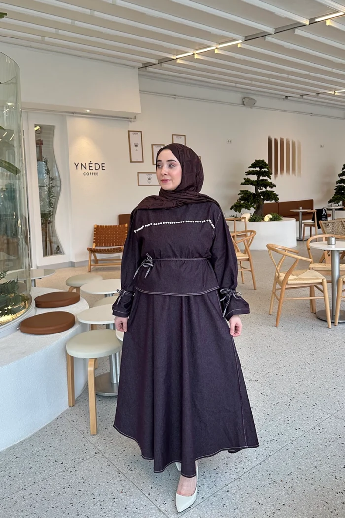 İnci Detaylı Jean Elbise - Görsel 4